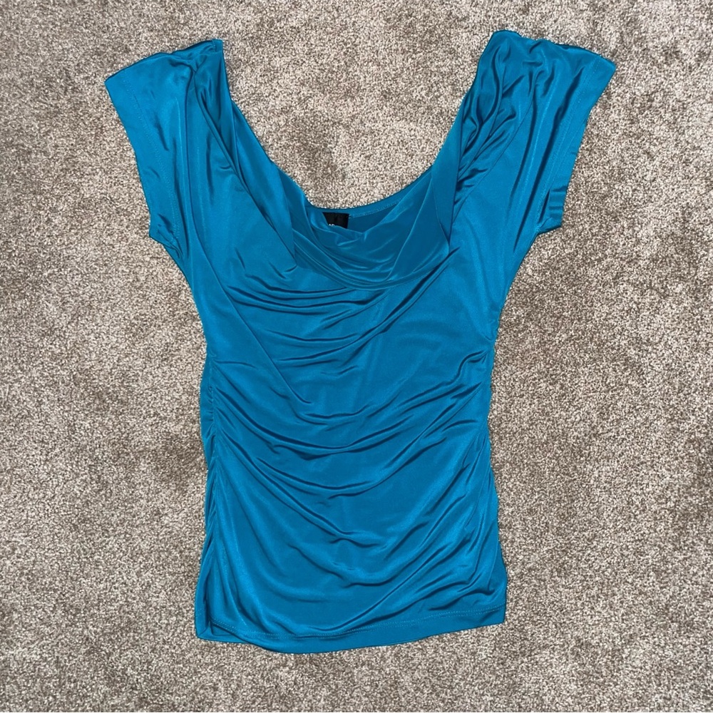 Byer California Blue Ruched Scoop Neck Blouse
